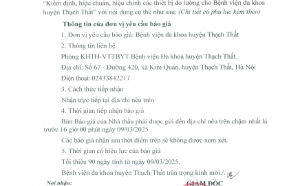 Thư mời chào giá dịch vụ và cung cấp trang thiết y tế số 291