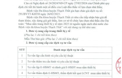 Thư mời chào giá dịch vụ và cung cấp trang thiết y tế số 291